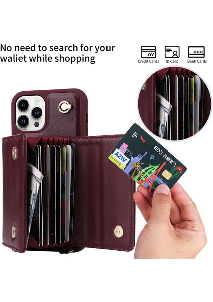 Iphone 14 Pro 14 Pro Telefon Kılıfı Manyetik Düğme Kart Torbası Telefon Kapağı Pu Deri+Tpu Kılıf Crossbody Strap-Light Mavi (Yurt Dışından)