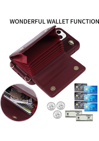 Iphone 14 Pro 14 Pro Telefon Kılıfı Manyetik Düğme Kart Torbası Telefon Kapağı Pu Deri+Tpu Kılıf Crossbody Strap-Light Mavi (Yurt Dışından)