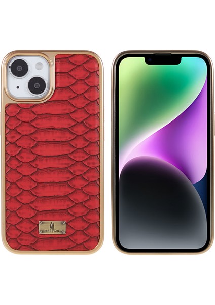 Iphone 14 Telefon Kasası Için Python Doku Pu Deri Kaplı Tpu Telefon Geri Kasa Elektrofüze Anti-Düşme Anti-Çizik Kapak Kırmızısı (Yurt Dışından)