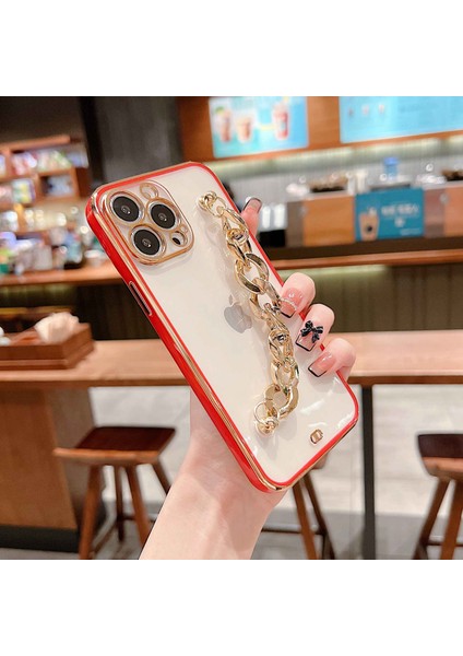 Iphone 14 Pro Çift Renkli Elektrokaplatma Anti-Çizelge Kapağı El Zinciri Kırmızısı ile Tpu Koruyucu Kılıf (Yurt Dışından)
