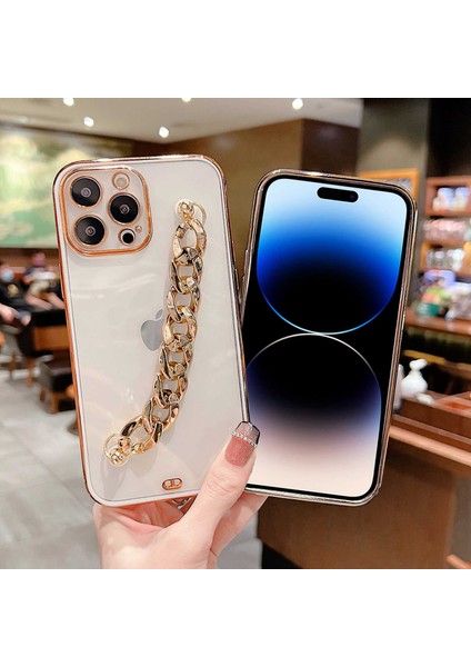 Iphone 14 Pro Çift Renkli Elektrokaplatma Anti-Çizelge Kapağı El Zinciri Kırmızısı ile Tpu Koruyucu Kılıf (Yurt Dışından)
