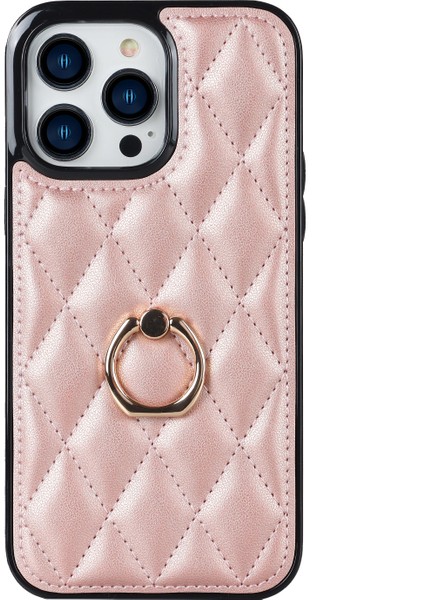Iphone 14 Pro 14 Pro Telefon Kılıf Tutucu Için Kickstand Pu Deri Kaplamalı Tpu Rhombus Izgara Deseni Baskılı Anti-Çizelge Geri Kapak Çizgisi Altın (Yurt Dışından)