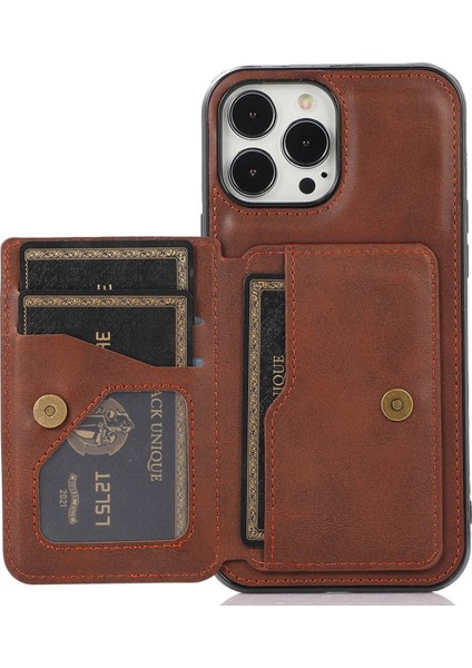 Iphone 14 Pro Telefon Kılıfı 6.1 Inç Kickstand Card Tasarım Telefon Kapağı Pu Derisi+Tpu Manyetik Araba Montajı Metal Kavura (Yurt Dışından)
