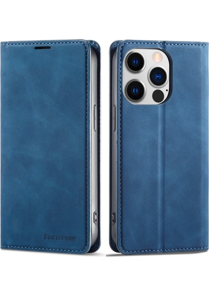 Iphone 14 Pro Telefon Kapağı Stand Stand Cüzdan Deri Anti-Shock Flip Telefon Kılıfı Mavisi (Yurt Dışından)