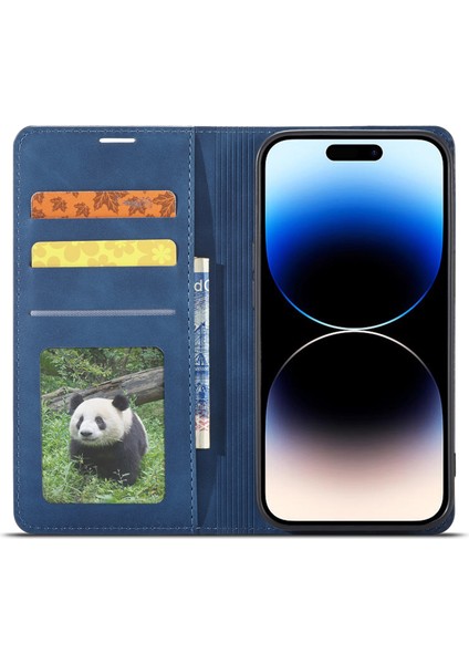 Iphone 14 Pro Telefon Kapağı Stand Stand Cüzdan Deri Anti-Shock Flip Telefon Kılıfı Mavisi (Yurt Dışından)