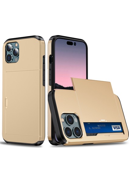 Iphone 14 Pro 6.1 Inç Çizgiye Dönüş Anti Telefon Kılıf Kart Tutucu Yumuşak Tpu+Sert Pc Hibrid Kapak-Sold (Yurt Dışından)