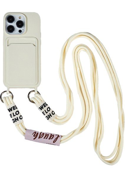 Iphone 14 Pro Drop Anti-Drop Sıvı Silikon Telefon Kapağı Kart Yuvası Strap-Bej (Yurt Dışından)