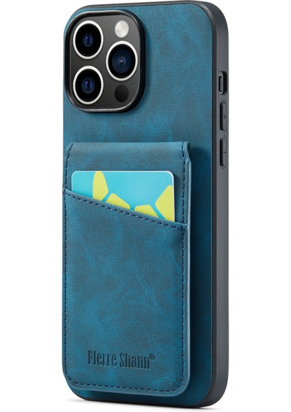 Iphone 14 Pro Fone Cover Crazy Horse Dexture Kickstand Pu Deri+Tpu Kılıfı Kart Yuvası Mavisi (Yurt Dışından)