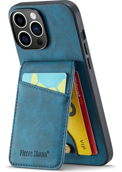 Iphone 14 Pro Fone Cover Crazy Horse Dexture Kickstand Pu Deri+Tpu Kılıfı Kart Yuvası Mavisi (Yurt Dışından)