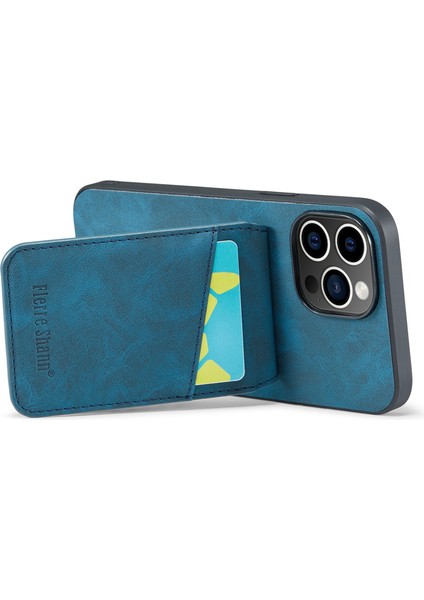 Iphone 14 Pro Fone Cover Crazy Horse Dexture Kickstand Pu Deri+Tpu Kılıfı Kart Yuvası Mavisi (Yurt Dışından)