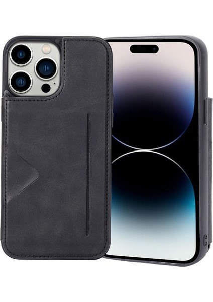Iphone 14 Pro Pu Deri Kaplamalı Tpu Şok Geçirmez Telefon Kapak Black Için Kart Tutucu Kılıf (Yurt Dışından)