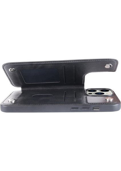 Iphone 14 Pro Pu Deri Kaplamalı Tpu Şok Geçirmez Telefon Kapak Black Için Kart Tutucu Kılıf (Yurt Dışından)