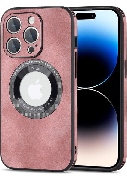 Iphone 14 Pro Pu Derisi+Pc+Tpu Telefon Kılıfı Logosu, Çizelge Anti-Çizelge Manyetik Kapak Pembe Görüntüleyin (Yurt Dışından)