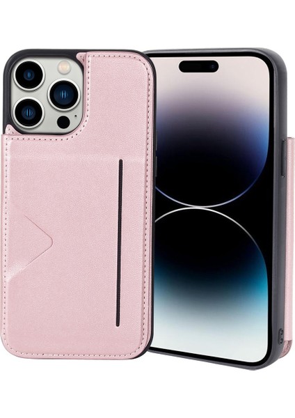 Iphone 14 Pro Pu Deri Kaplamalı Tpu Şok Geçirmez Telefon Kapak Çizgi Altın Için Kart Tutucu Kılıf (Yurt Dışından)