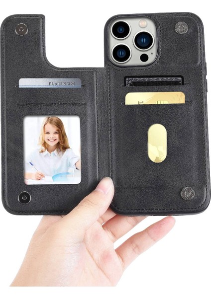 Iphone 14 Pro Pu Deri Kaplamalı Tpu Şok Geçirmez Telefon Kapak Black Için Kart Tutucu Kılıf (Yurt Dışından)