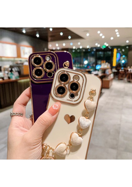 Iphone 14 Pro Phone Kılıfı Için Elektrokaplatma Tpu Telefon Kapağı Peluş Aşk Kal-Kals Strap-White (Yurt Dışından) fırsatları