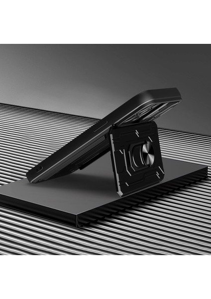 Iphone 14 Pro Fone Case Için 6.1 Inç Slayt Lens Kapak Kickstand Pc+Tpu Kabuk Kart Tutucu Şok Geçirmez Telefon Kılıf Sapfire (Yurt Dışından)