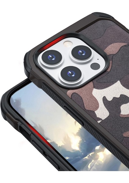 Iphone 14 Pro Telefon Kılıfı 6.1 Inç Kamuflaj Pu Deri Kaplamalı Telefon Arka Kapak Airgag Abs+Pc Koruyucu Koruma Kahverengi (Yurt Dışından) fiyatları