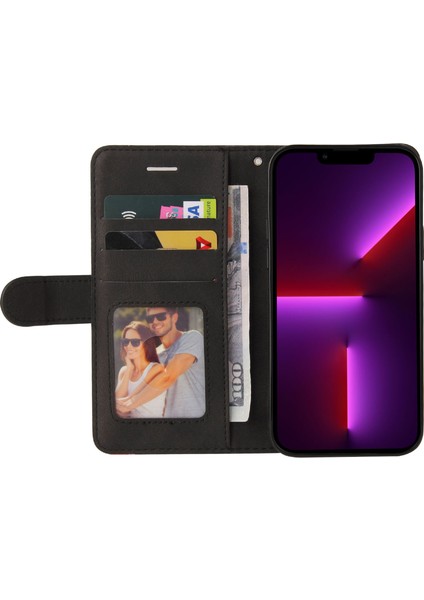 Iphone 14 Pro Telefon Kılıfı 6.1 Inç Cüzdan Stand Şok Geçirmez Çift Renkli Ekleme Pu Deri Tpu Kapak-Black (Yurt Dışından)