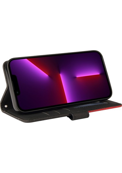 Iphone 14 Pro Telefon Kılıfı 6.1 Inç Cüzdan Stand Şok Geçirmez Çift Renkli Ekleme Pu Deri Tpu Kapak-Black (Yurt Dışından)