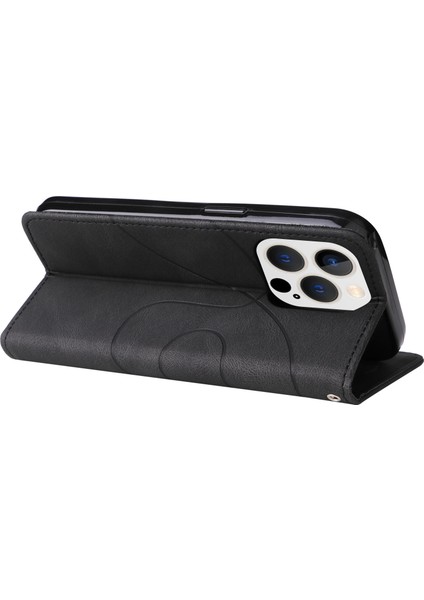 Iphone 14 Pro Telefon Kılıfı 6.1 Inç Cüzdan Stand Şok Geçirmez Çift Renkli Ekleme Pu Deri Tpu Kapak-Black (Yurt Dışından)