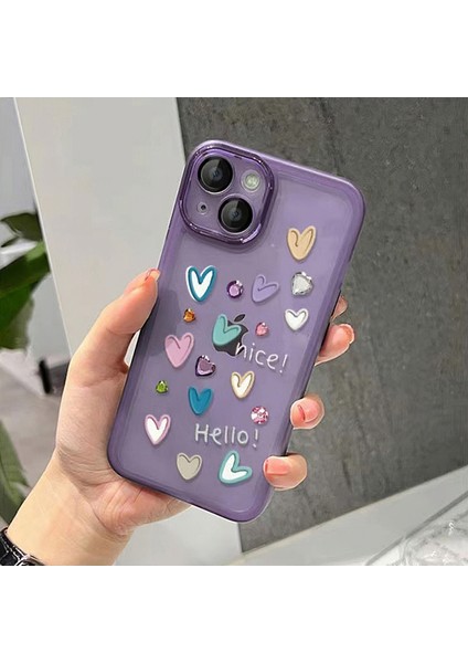 Kamera Lens Film-Mor ile iPhone 14 Anti-Çizik Yumuşak Tpu Telefon Kapağı Için Kalp Desen Kutusu (Yurt Dışından) fırsatları