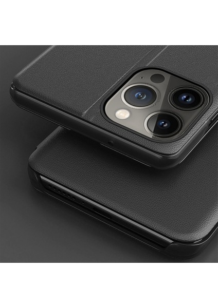 Iphone 14 Pro Telefon Kılıfı 6.1 Inç Anti-Çizgiye Karşı Görünüm Pencere Standı Özellik Bump Proof Deri Koruyucu Kabuk Sapfire (Yurt Dışından) modelleri
