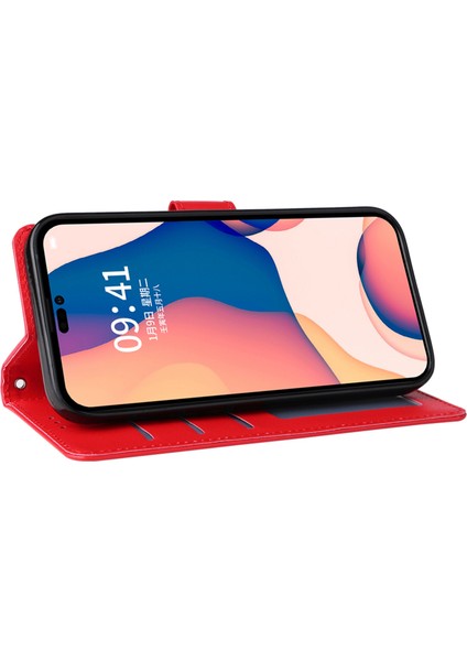 Iphone 14 Pro Fone Case Için 6.1 Inç Katlanabilir Stand Kapağı Folio Flip Pu Deri Deri Cüzdan Hücresi Lanyard-Red ile (Yurt Dışından)
