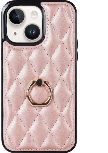 Iphone 14 Telefon Kasası Pu Deri+Tpu Baskılı Rhombus Izgara Desen Yüzük Tutucu Kickstand Telefon Kapak Çizgi Altın (Yurt Dışından) fiyatları