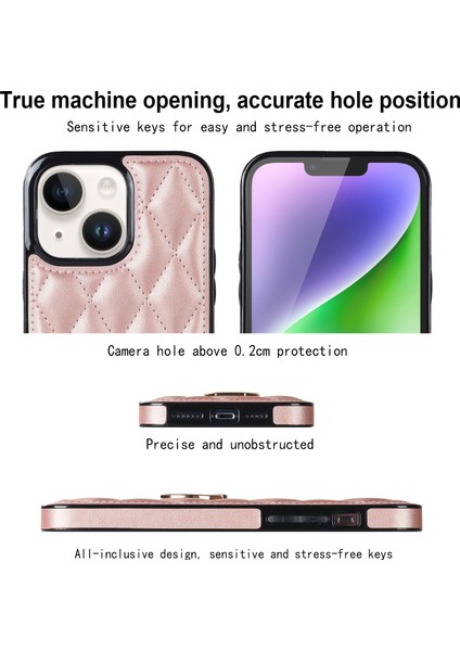Iphone 14 Telefon Kasası Pu Deri+Tpu Baskılı Rhombus Izgara Desen Yüzük Tutucu Kickstand Telefon Kapak Çizgi Altın (Yurt Dışından) modelleri