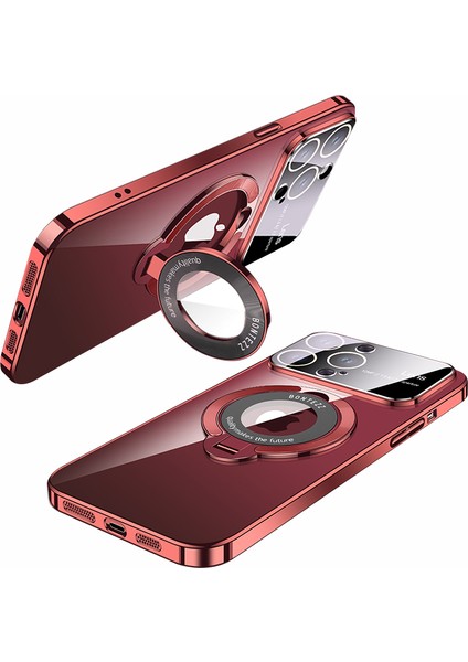 Magsafe-Red ile Uyumlu iPhone 14 Pro Electoleplating Kickstand Telefon Kapağı Için Ince Pc Telefon Kılıfı (Yurt Dışından)