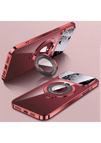 Magsafe-Red ile Uyumlu iPhone 14 Pro Electoleplating Kickstand Telefon Kapağı Için Ince Pc Telefon Kılıfı (Yurt Dışından)