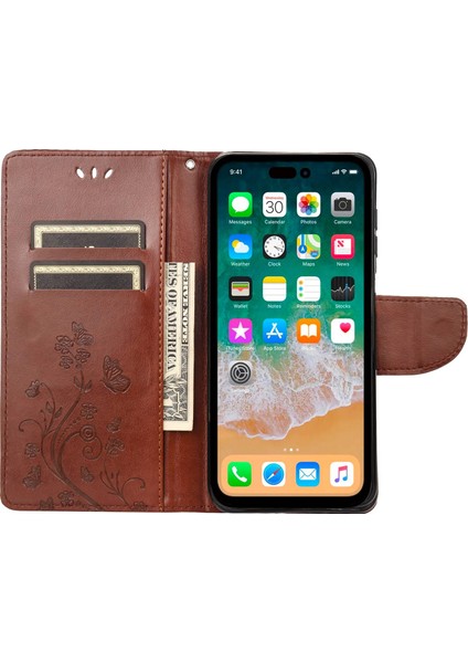Iphone 14 Pro Telefon Kılıfı Için 6.1 Inç Önleme Önleme Önleyici Çiçek Kelebekleri Deri Mobil Cüzdan Standı Kapak Kahverengi (Yurt Dışından) fiyatları