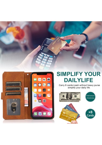 Iphone 14 Pro Telefon Kılıfı 6.1 Inç Fermuar Cep Deri Touch Çoklu Kart Yuvaları Pu Deri Cüzdan Stand Telefon Kapağı El Strap-Rose Altın (Yurt Dışından)