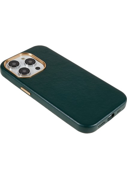 Iphone 14 Pro Pu Deri+Pc Cep Telefonu Için Metal Lens Yüzük Çerçeve Yeşili ile Iş Telefon Kılıfı (Yurt Dışından) modelleri