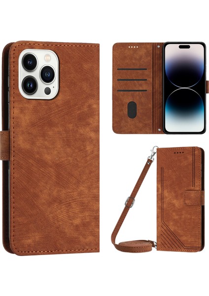 Iphone 14 Pro 14 Için Pu Deri Deri Deri Topluk Koruyucu Kapak Hatları Baskılı Cüzdan Stand Folio Telefon Korsa (Yurt Dışından)