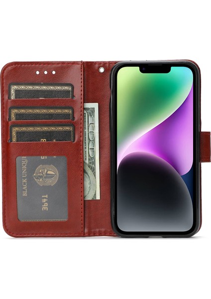 Iphone 14 Telefon Kasası Şok Geçirmez Basılı Güller Anti-Çizik Pu Deri Cüzdan Kapağı Standı Telefon Kabuk-Kahverengi (Yurt Dışından) fiyatları