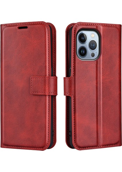 Iphone 14 Pro Telefon Kılıfı Için 6.1 Inç Anti-Güz Dokulu Pu Deri Manyetik Kapanış Telefon Koruyucusu Cüzdan Stand-Kırmızısı (Yurt Dışından)