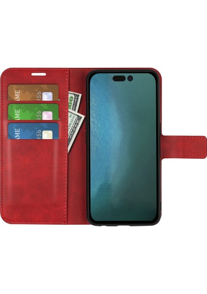 Iphone 14 Pro Telefon Kılıfı Için 6.1 Inç Anti-Güz Dokulu Pu Deri Manyetik Kapanış Telefon Koruyucusu Cüzdan Stand-Kırmızısı (Yurt Dışından) fiyatları