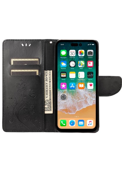 Iphone 14 Pro Telefon Kılıfı 6.1 Inç Önleme Önleme Önleyici Çiçek Kelebekleri Deri Mobil Cüzdan Standı Kapak-Black (Yurt Dışından) fiyatları