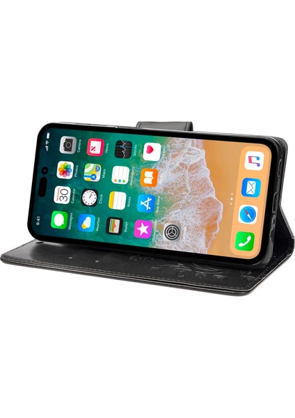 Iphone 14 Pro Telefon Kılıfı 6.1 Inç Önleme Önleme Önleyici Çiçek Kelebekleri Deri Mobil Cüzdan Standı Kapak-Black (Yurt Dışından) modelleri