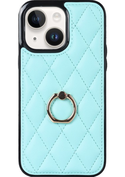 Iphone 14 Telefon Kasası Pu Deri+Tpu Baskılı Rhombus Izgara Desen Yüzük Tutucu Kickstand Telefon Kapak Işık Mavi (Yurt Dışından) fiyatları