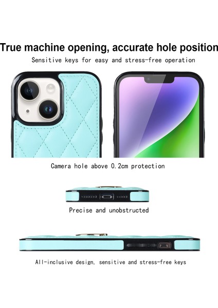 Iphone 14 Telefon Kasası Pu Deri+Tpu Baskılı Rhombus Izgara Desen Yüzük Tutucu Kickstand Telefon Kapak Işık Mavi (Yurt Dışından) modelleri
