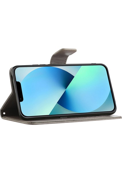 Iphone 14 Pro Telefon Kılıfı Için 6.1 Inç Anti-Güz Pu Deri Kabuk Baskılı Baykuş Ağacı Desen Cüzdan Stand Özellik Kabuğu Bilek Kayış Grey (Yurt Dışından)