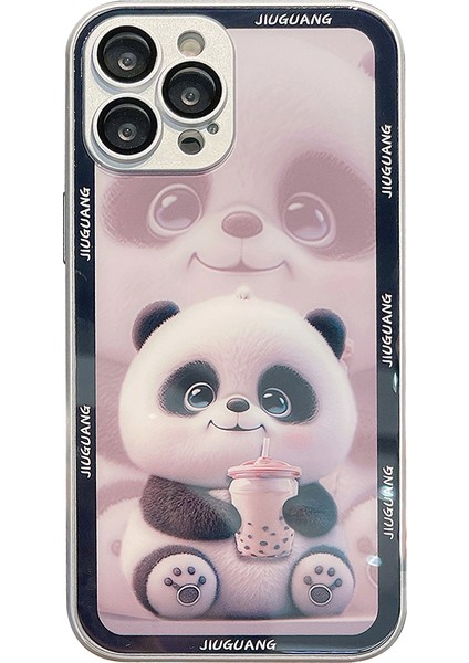 Iphone 14 Pro 14 Pro Telefon Kılıf Deseni Baskı Süt Tea Panda Temperli Cam+Tpu Lens Film-Silver (Yurt Dışından)