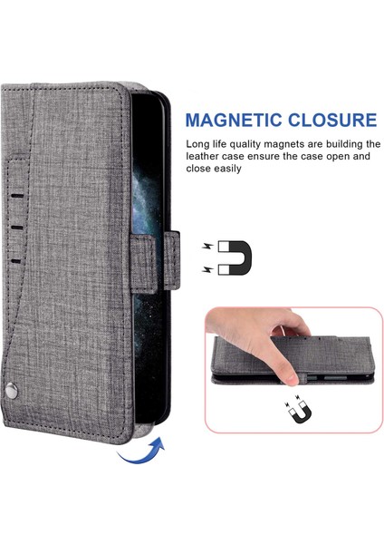 Iphone 14 Pro Telefon Kasası Hücre Kot Pantolon Dokusu Pu Deri Cüzdan Stant Kapağı Dönen Kart Yuvası-Gri (Yurt Dışından)