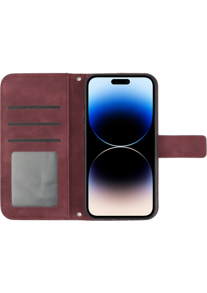 Iphone 14 Pro Telefon Kılıfı Için Baskılı Sunflower HT04 Stand Cüzdan Cilt Touch Pu Deri Iç Tpu Kapak Omuz Askılı-Karanlık Kırmızı (Yurt Dışından)