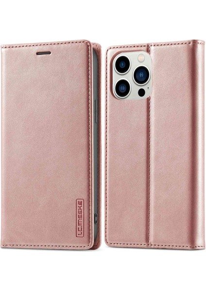Iphone 14 Pro 6.1 Inç Pu Deri Telefon Kılıfı Güçlü Manyetik Kapatma Cüzdan Stand Telefon Kapak-Pembe (Yurt Dışından)