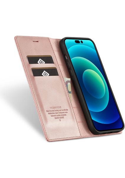 Iphone 14 Pro 6.1 Inç Pu Deri Telefon Kılıfı Güçlü Manyetik Kapatma Cüzdan Stand Telefon Kapak-Pembe (Yurt Dışından) fiyatları