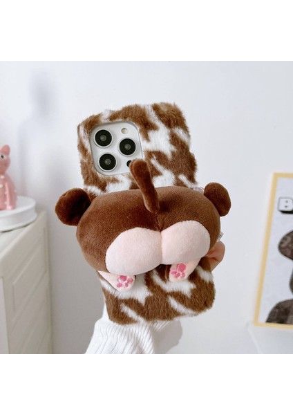 Iphone 14 Pro Fone Case Için Maymun Butt Bebeği Dekor Yumuşak Kabarık Peluş+Tpu Kıta Anti Koruyucu Kapak Kahverengi (Yurt Dışından)